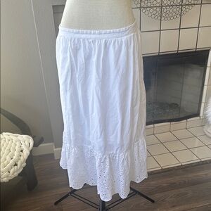 J. Crew White  eyelet lace Midi Skirt Casual Resort Wear size large